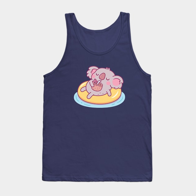 Cute Koala Chilling On Pool Float And Drinking Coconut Water Tank Top by rustydoodle